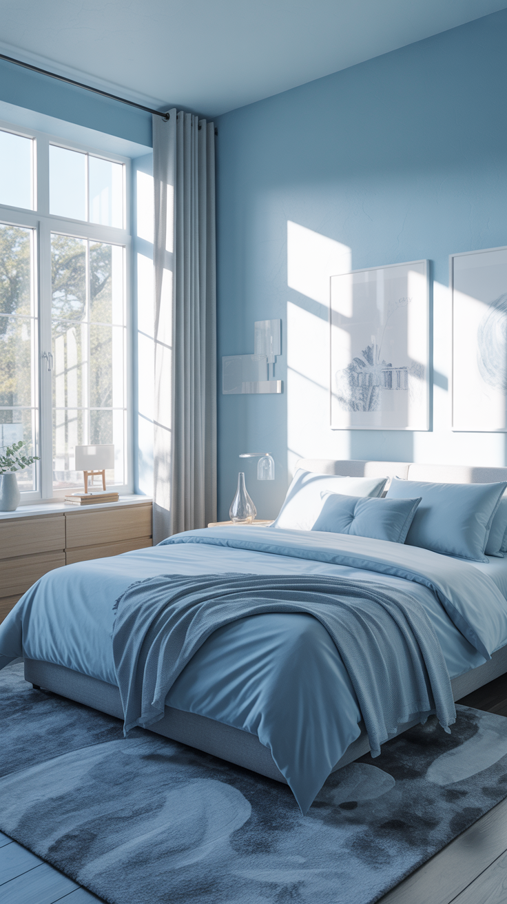 Ice Blue Light-Filled Bedroom Decor